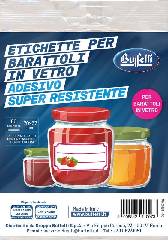 Etichette adesive per casa - f.to 70x37 mm - conserve - 10 fogli da 6 etichette - 60 etichette