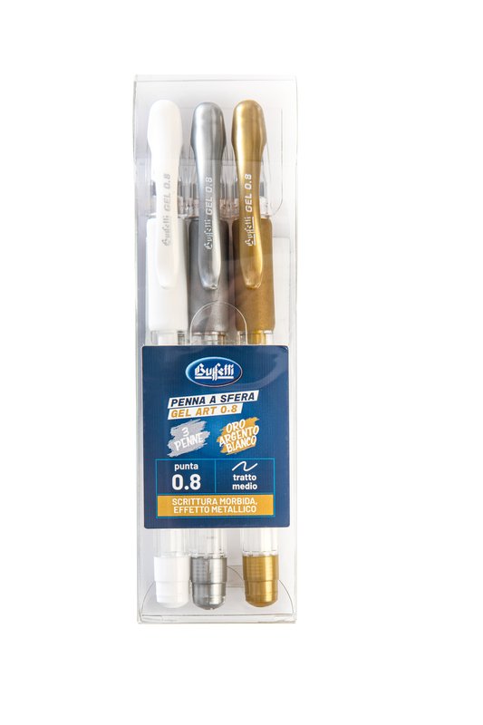 Penna Gel Art - tratto 0.8 - astuccio 3 colori gold + silver + white
