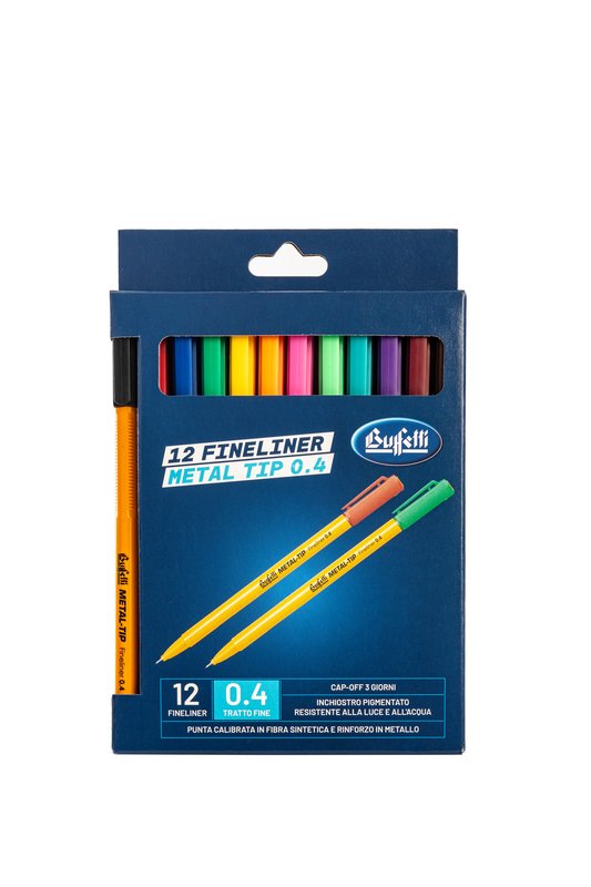 Set 12 Fineliner punta calibrata - nero, blu, rosso, verde, viola, azzurro, giallo, arancione, rosa, verde chiaro, marrone, bordeaux