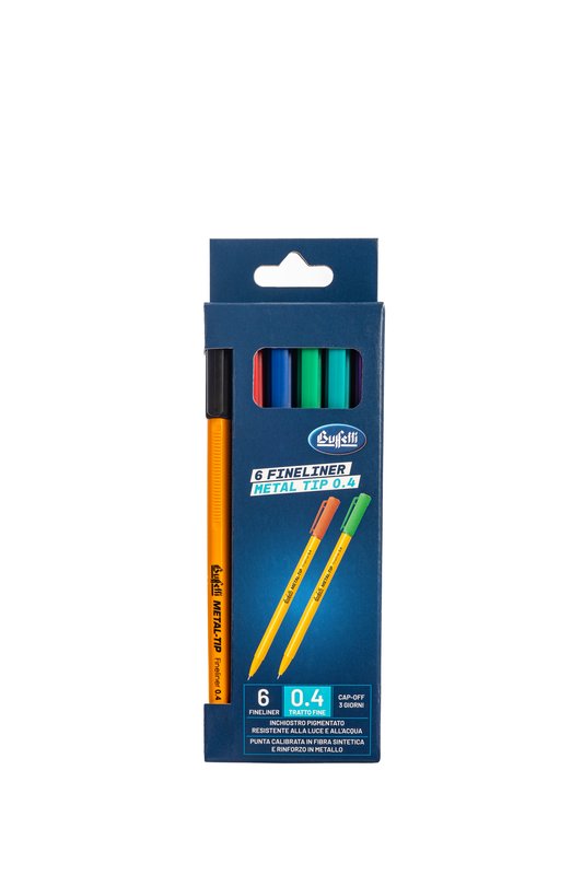Set 6 Fineliner punta calibrata - nero, blu, rosso, verde, viola, azzurro