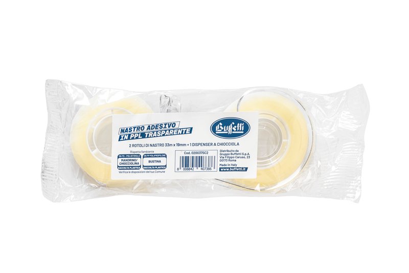 Nastro adesivo con dispenser (2 rotoli + 1 dispenser a chiocciola) - 19 mm x 33 m