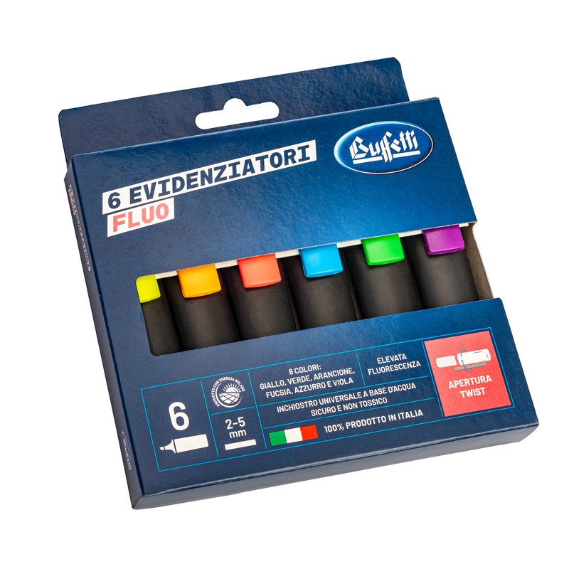 Set 6 Evidenziatori Fluo - 6 colori fluo assortiti