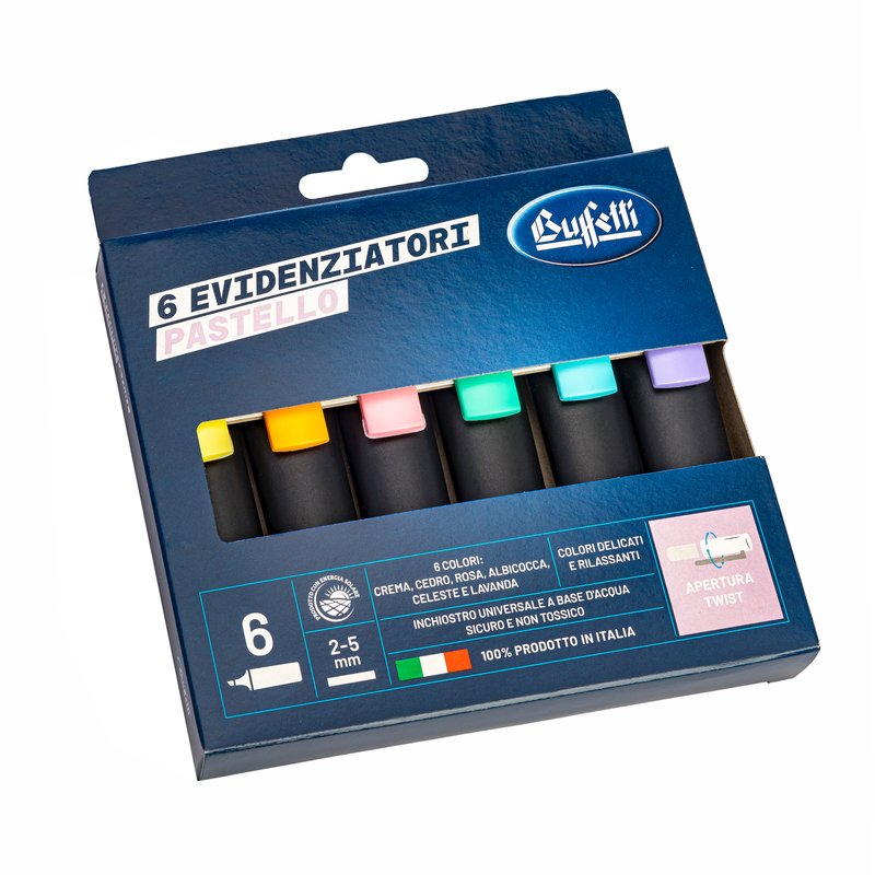 Set 6 Evidenziatori Pastello - 6 colori pastello assortiti