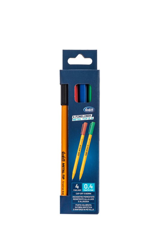 Set 4 Fineliner punta calibrata - nero, blu, rosso, verde