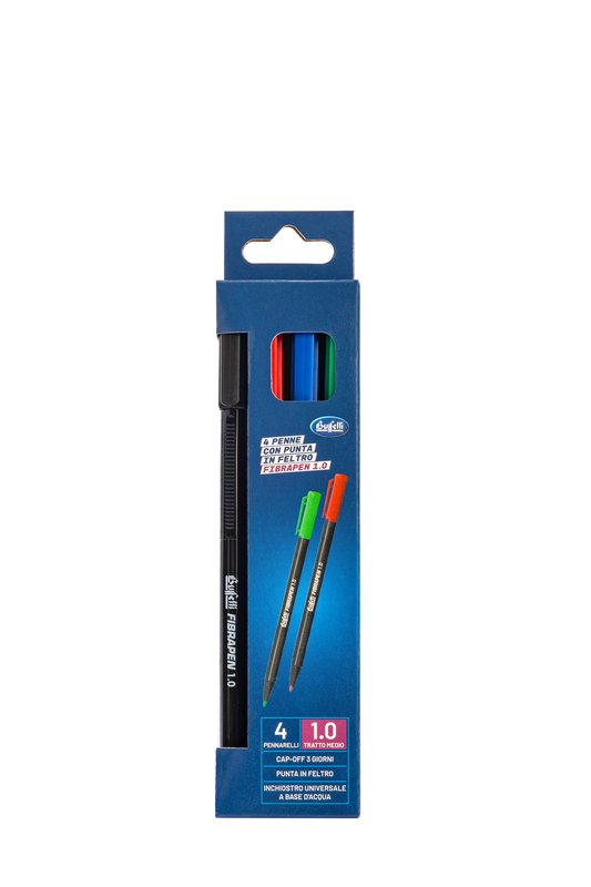 Set 4 Pennarelli punta in feltro da 1 mm - nero, blu, rosso, verde