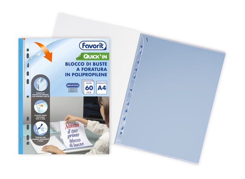 Blocco da 60 buste a foratura universale in ppl liscio - Quick in