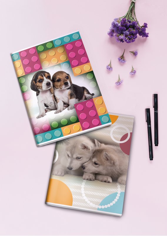Maxiquaderno PUPPY - Rigatura 5M - Quadretto da 5mm - 80 g - A4 - copertine assortite