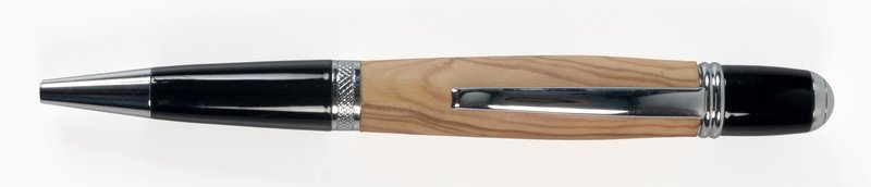 Penna a sfera Chrome fusto ulivo - nero