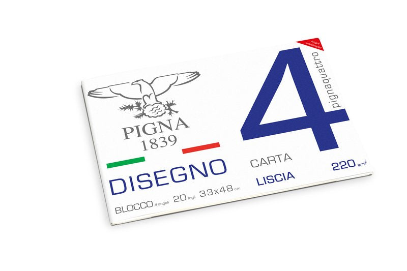 Blocco da Disegno con 4 angoli PignaQuattro - carta liscia - 33x48cm