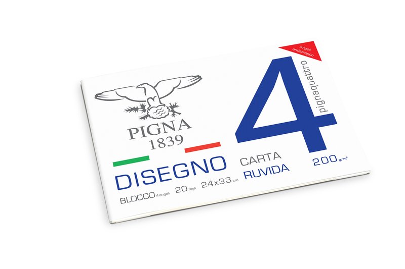 Blocco da Disegno con 4 angoli PignaQuattro - carta ruvida - 24x33cm