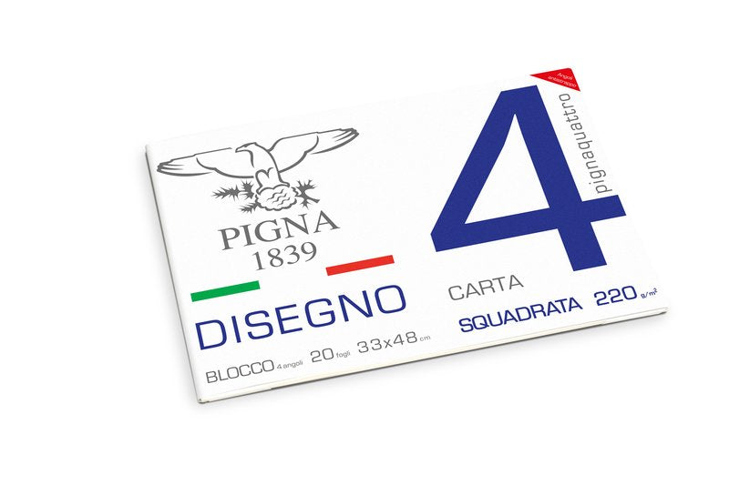 Blocco da Disegno con 4 angoli PignaQuattro - carta liscia riquadrata - 33x48cm