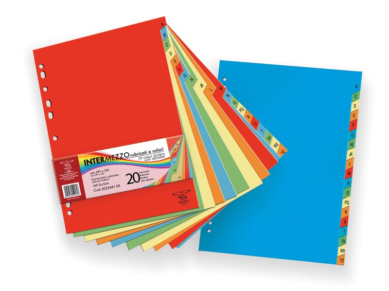 Confezione 20 divisori in cartoncino colorato rubricato AZ