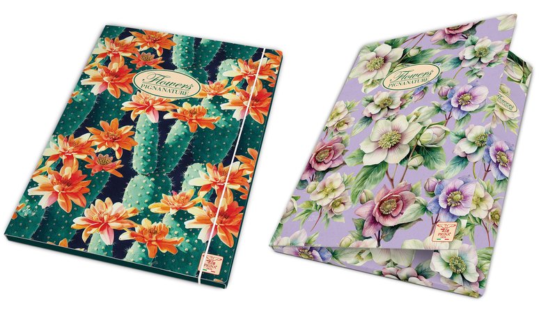 Cartellina 3 lembi con elastico NATURE FLOWER dorso 1,2 cm.