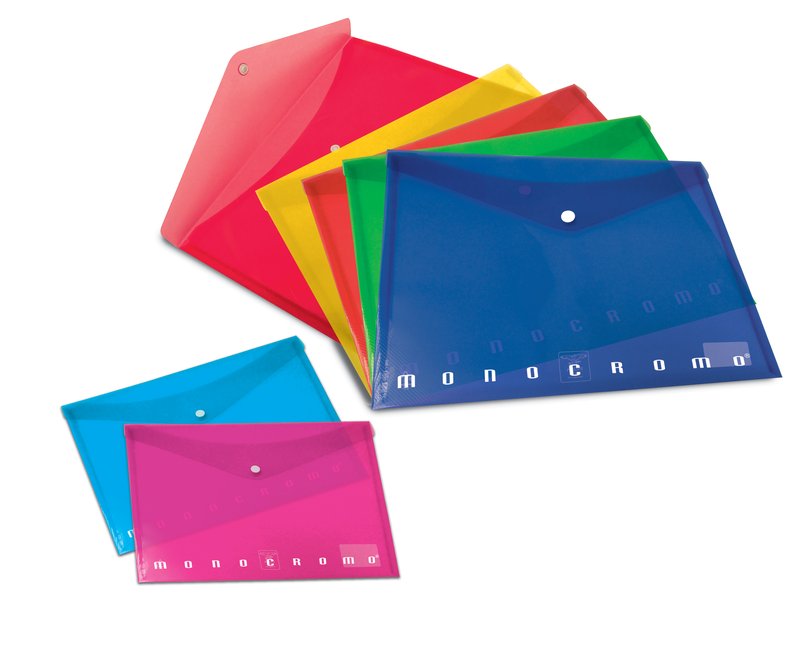 Busta trasparente con bottone MONOCROMO PPL - 15x21 cm