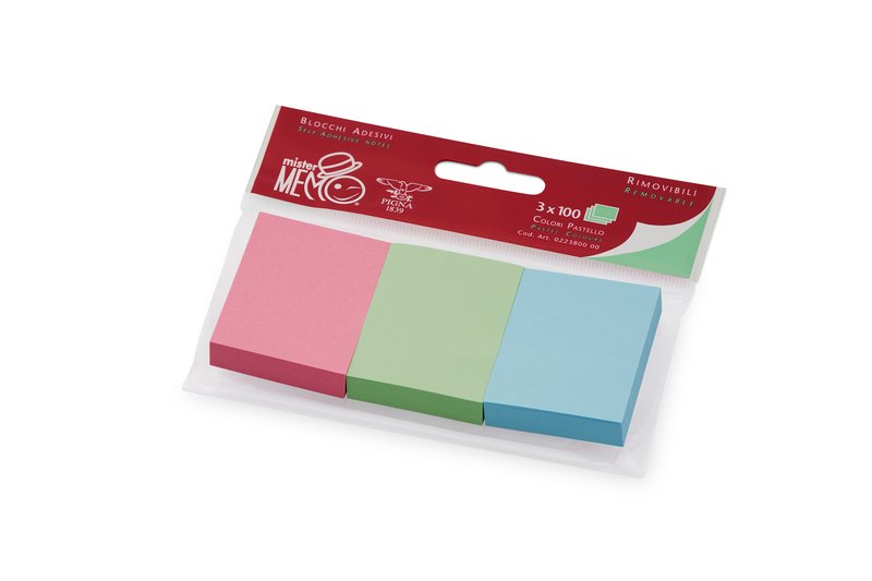 Foglietti adesivi Mister Memo,blocchetti adesivi,3 colori x100 fogli