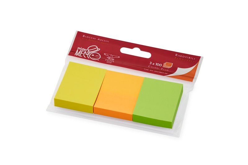 Foglietti adesivi Mister Memo,blocchetti adesivi,3 colori x100 fogli