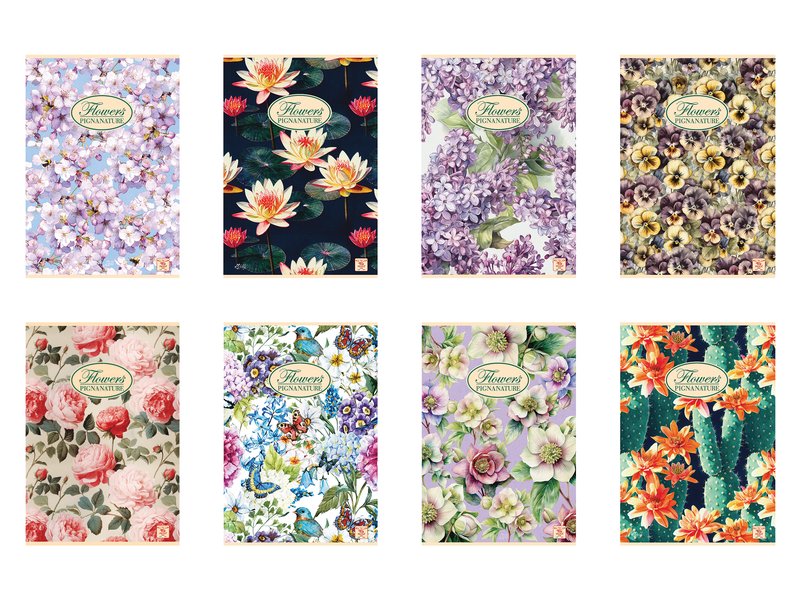 Quaderno Nature Flowers -  punto metallico  - Carta Riciclata - 0Q - Quadretto da 5mm con margine