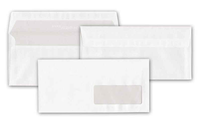 Buste commerciali con finestra - Chiusura taglio a trapezio - 11x23 cm 70 g - conf. 50 pz.