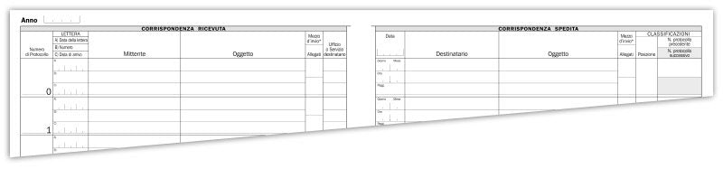 Registro Protocollo Corrispondenza in arrivo e in partenza (tracciato su 2 pagine) - 100 pagine - 31x24,5 cm