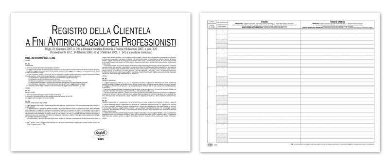 Registro della clientela a fini antiriciclaggio per Professionisti e Revisori contabili - 23 pagine prenumerate - 24x31 cm