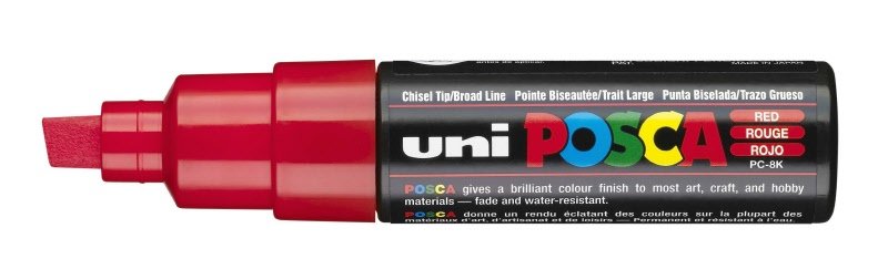 Marcatore Uni Posca a tempera - rosso - Punta a scalpello - Tratto 8 mm