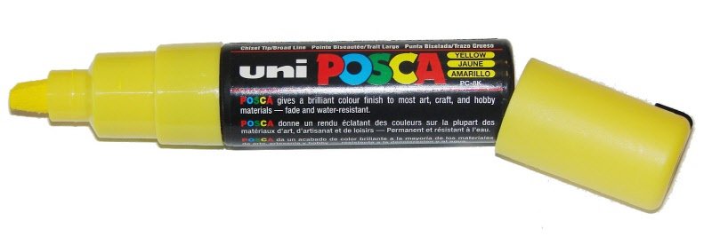 Marcatore Uni Posca a tempera - giallo - Punta a scalpello - Tratto 8 mm
