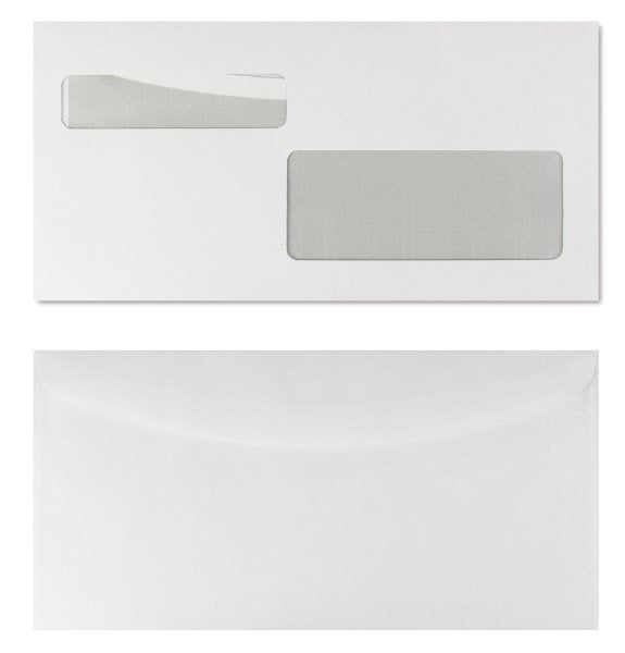 Buste commerciali con 2 finestre - Chiusura taglio tondo - 11,5x22,7 cm 80 g - conf. 50 pz.