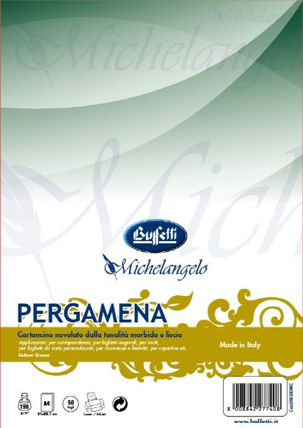 Conf. 50 ff cartoncino pergamena - liscio crema - A4 - 190 g