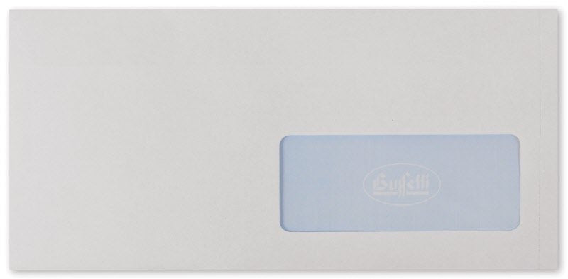Buste commerciali adesive con finestra - Chiusura taglio quadro - 11x23 cm 80 g - conf. 50 pz.
