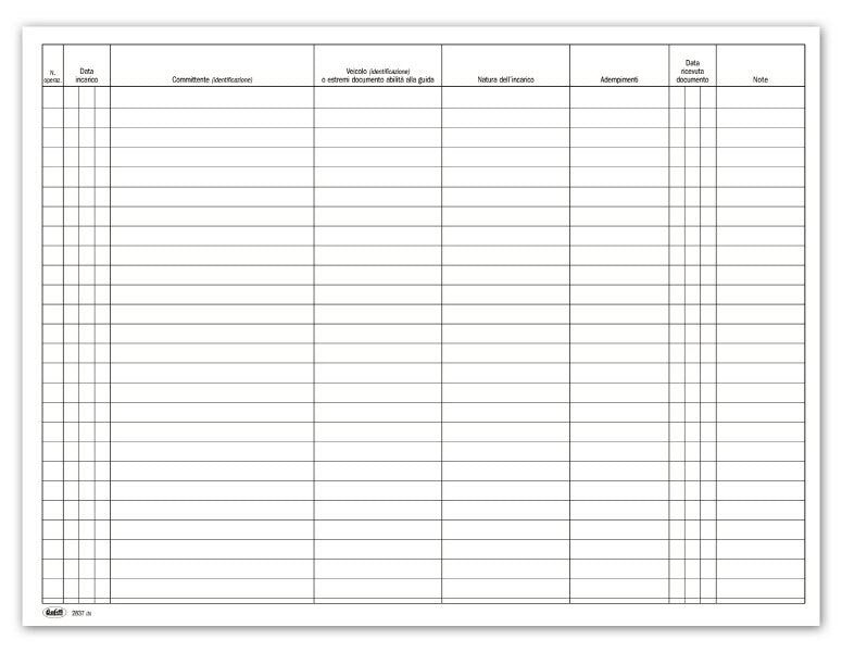 Registro Giornale delle imprese di consulenza per la circolazione dei mezzi di trasporto - 38 pagine prenumerate - 24x31,5 cm