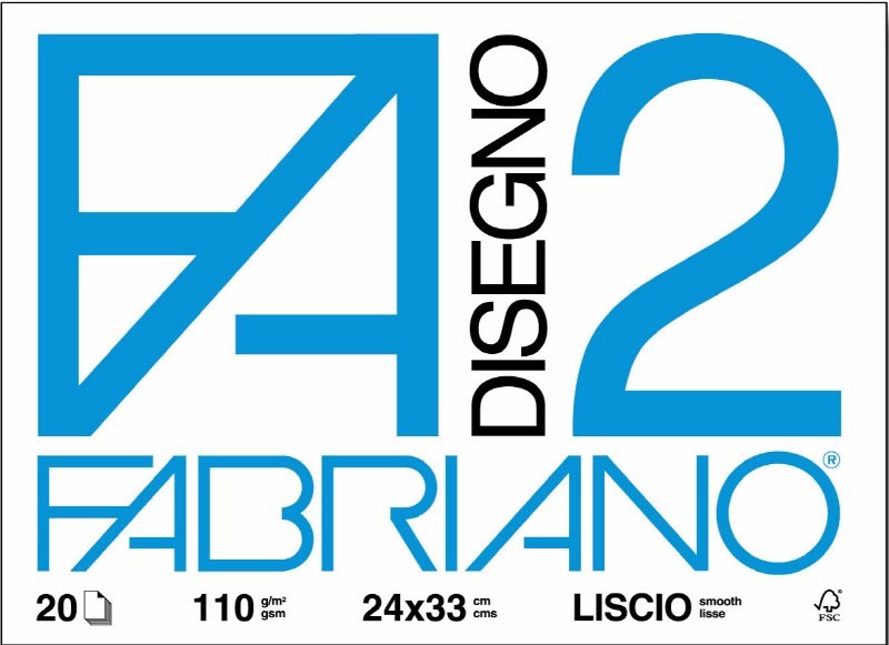 Album da disegno Fabriano Disegno 2 - a 4 angoli - 24x33 cm - ruvido - 20 fogli - 110 g