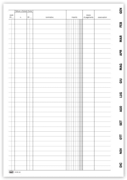 Registro Scadenzario gennaio/dicembre per fatture - 8 pagine/mese con spirale - 29,7x21 cm