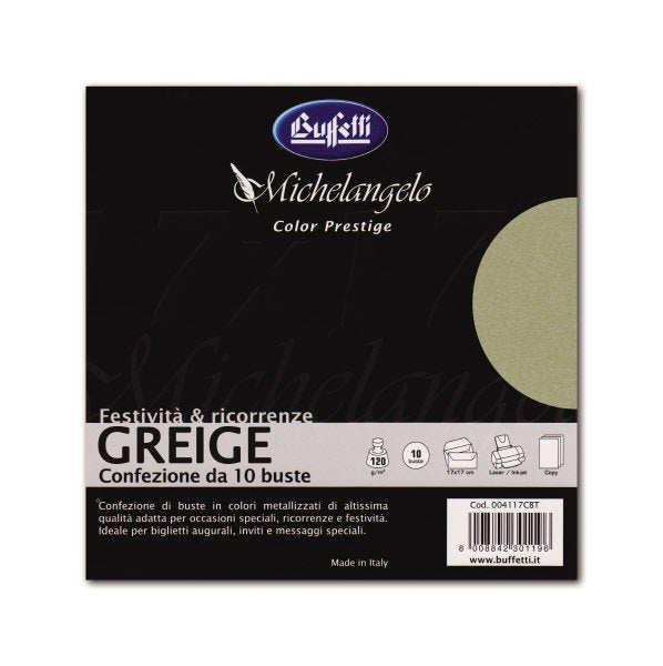Michelangelo Color Prestige - cartoncini e buste metallizzate - 17x17 cm - greige