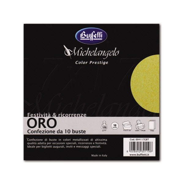 Michelangelo Color Prestige - cartoncini e buste metallizzate - 17x17 cm - oro