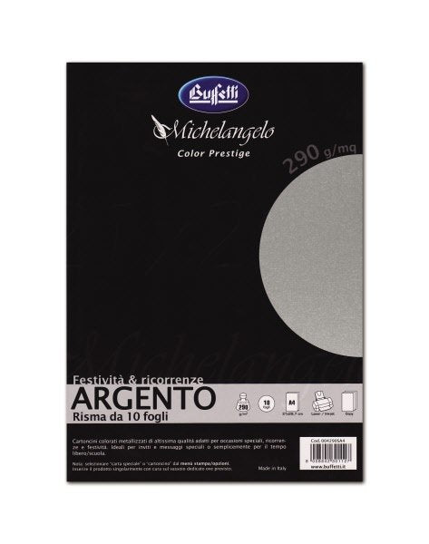 Michelangelo Color Prestige - cartoncini  metallizzati - A4  250 g - argento