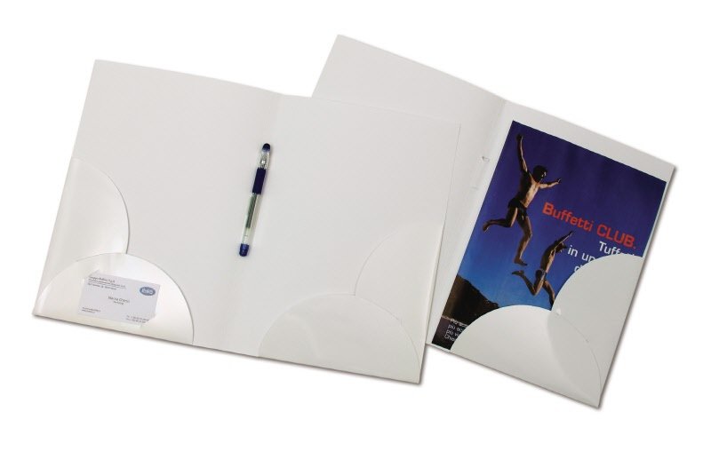 Cartelline con 2 tasche interne  - cartoncino lucido - 250 g/mq - 31,5x22 cm - bianco - conf. 10 pz