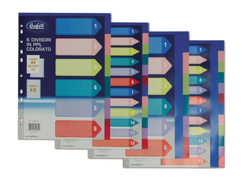 Divisori - Polipropilene  - 6 tasti neutri - A4 - multicolore