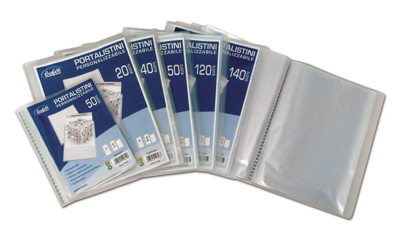 Portalistini  personalizzabile - Polipropilene - 20 buste - 30x22 cm - bianco trasparente