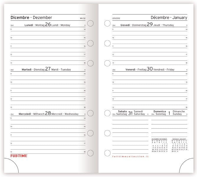 Refill organizer - Calendario settimanale - 2026 - carta bianca - formato grande multiforo - 14x21,5 cm