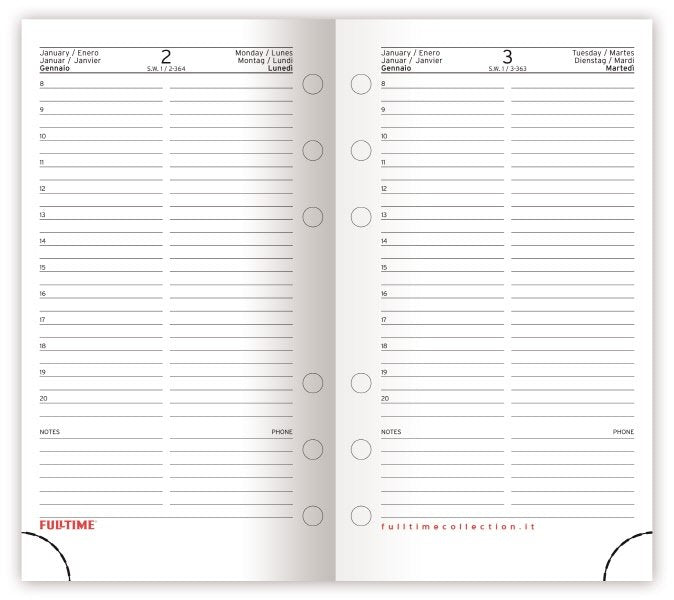 Refill organizer - Calendario giornaliero - 2026 - carta bianca - formato medio 9,5x17 cm