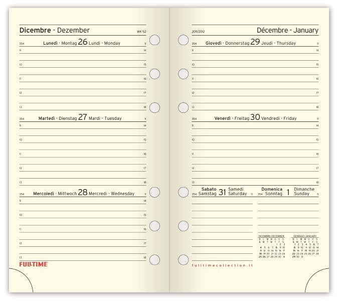 Refill organizer - Calendario settimanale - 2026 - carta avorio - formato piccolo - 7,7x12,7 cm