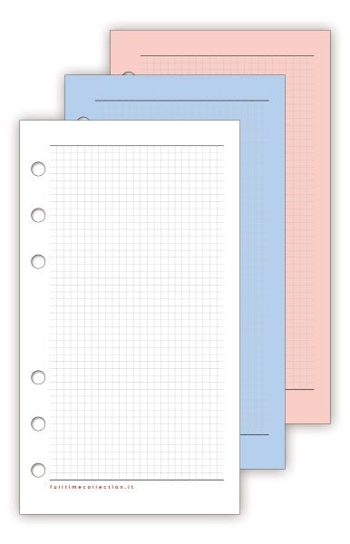Refill agenda organizer ad anelli - Fogli a quadretti carta colorata - formato piccolo - 7,7x12,7 cm
