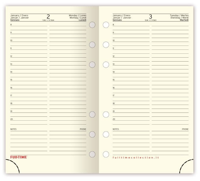 Refill organizer - Calendario giornaliero - 2026 - carta avorio - formato grande multiforo 14x21,5 cm