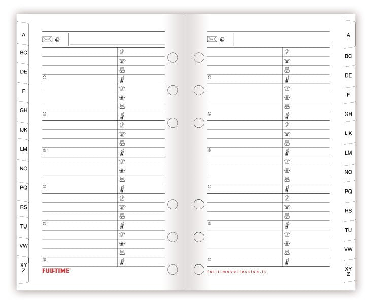 Refill organizer - Rubrica alfabetica - carta bianca - formato piccolo - 7,7x12,7 cm