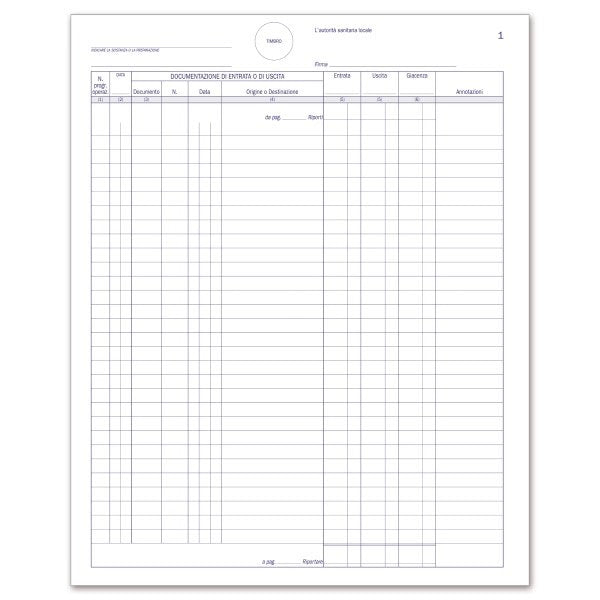 Registro Entrate/Uscite stupefacenti e sostanze psicotrope per farmacie - 50 pagine prenumerate - 31x24,5 cm