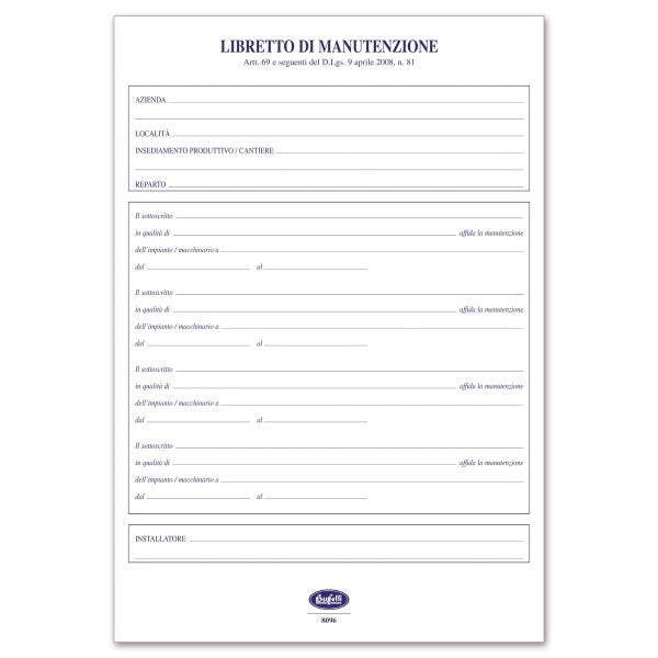 Registro Libretto della manutenzione di impianti/macchinari/apparecchiature - 4 pagine - 29,7x21 cm