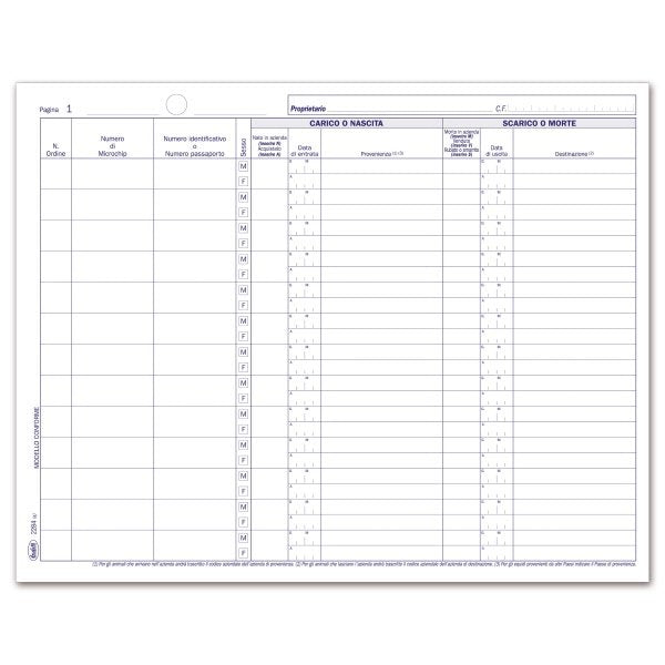 Registro Carico/Scarico degli equidi - 46 pagine prenumerate - 31x24,5 cm