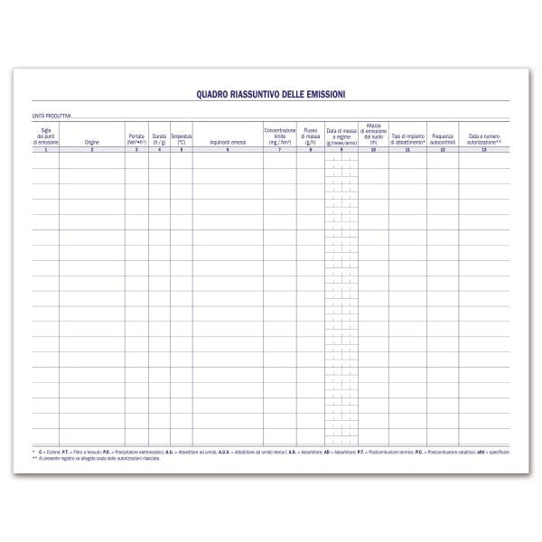 Registro rilevamenti delle emissione in atmosfera - 196 pagine - 31x24,5 cm