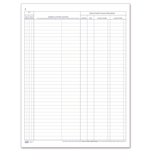 Registro carico fiscali - Carico stampati fiscali prenumerati - 14 pagine - 31x24,5 cm