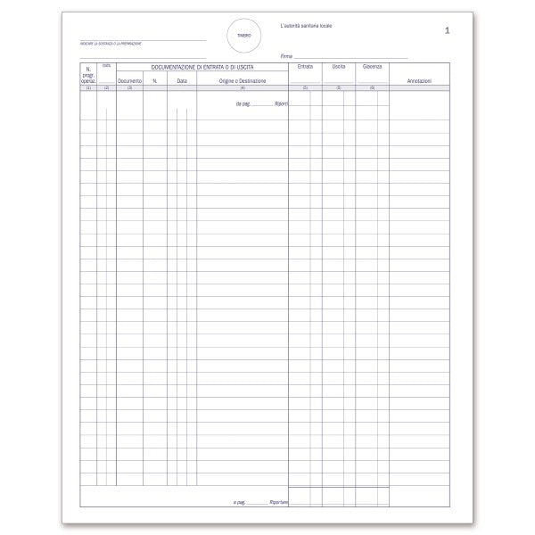 Registro Entrate/Uscite stupefacenti e sostanze psicotrope per farmacie - 200 pagine prenumerate - 31x24,5 cm